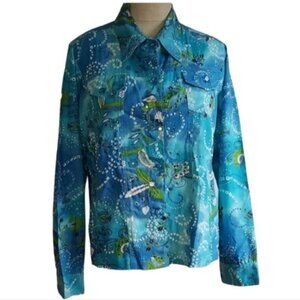 VINTAGE Keren Hart Jacket Coat Floral Blue Top Blouse Shirt Women's WOMAN'S
